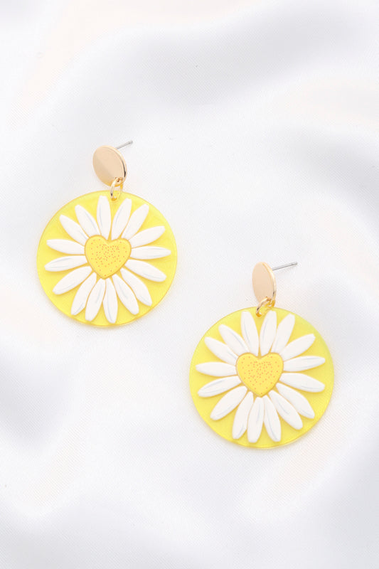 Daisy Printed Round Ac Drop Earriing - Wholesale Apparel Center