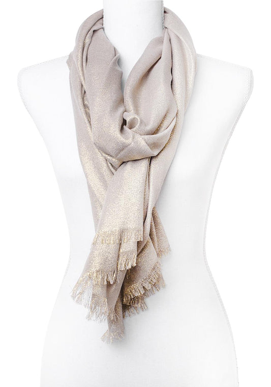 Smooth Glitter Texture Fringe Gold Scarf - Wholesale Apparel Center