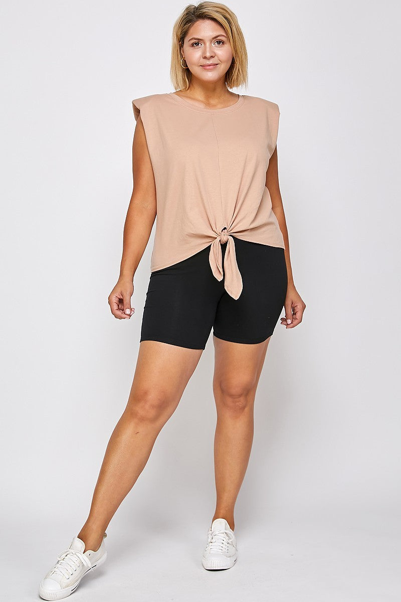 Solid Biker High-waisted Shorts With Elastic Waist