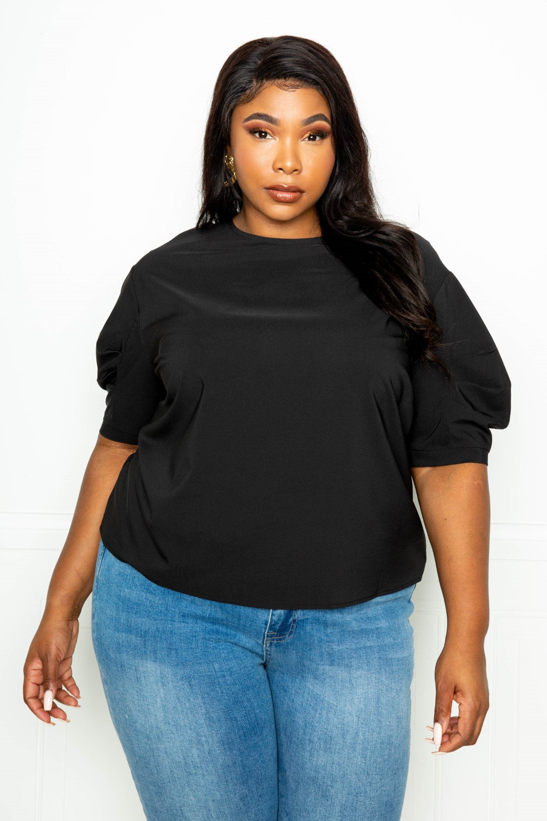 Ruched Puff Sleeve Blouse Top