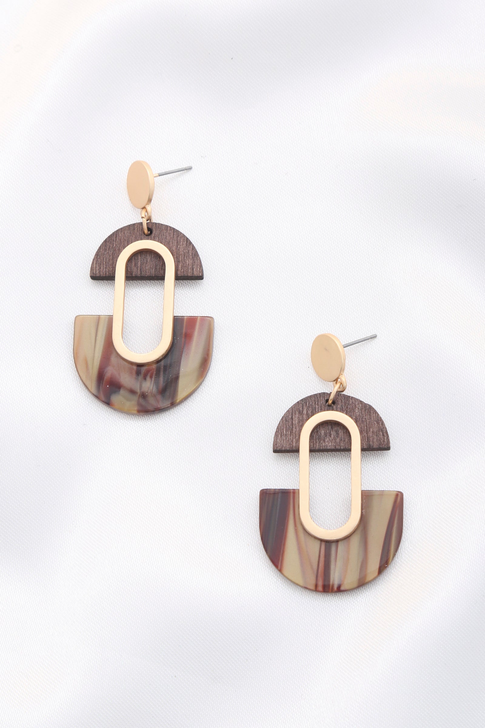 Wood Acetate Oval Dangle Earring - Wholesale Apparel Center