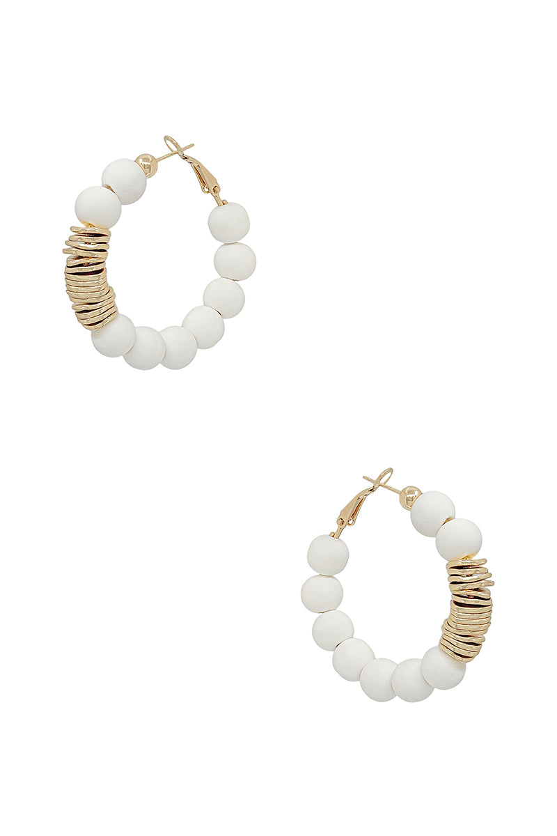Clay Ball With Metal Accent Hoop Earring - Wholesale Apparel Center