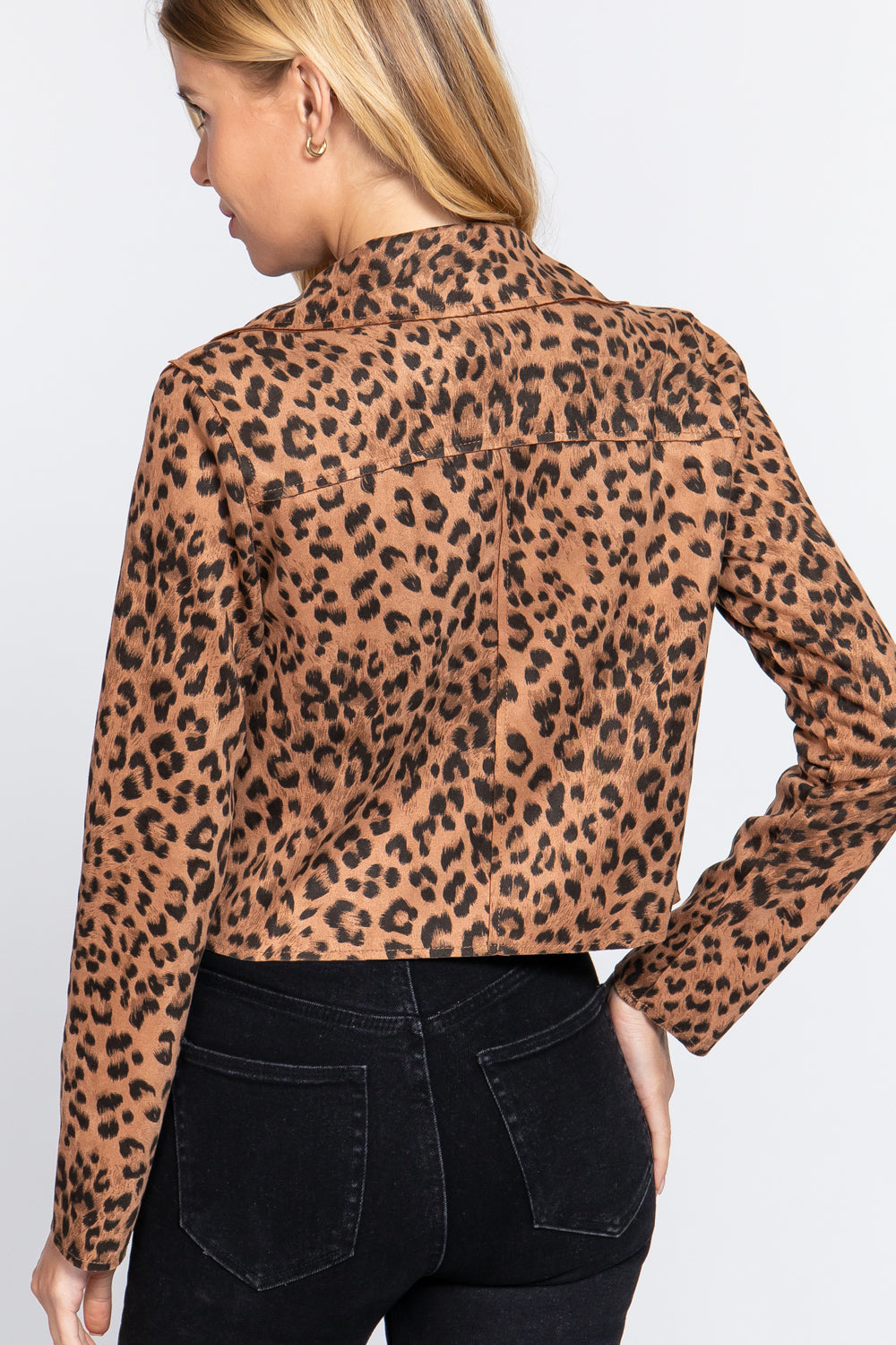 Leopard Print Faux Suede Biker Jacket