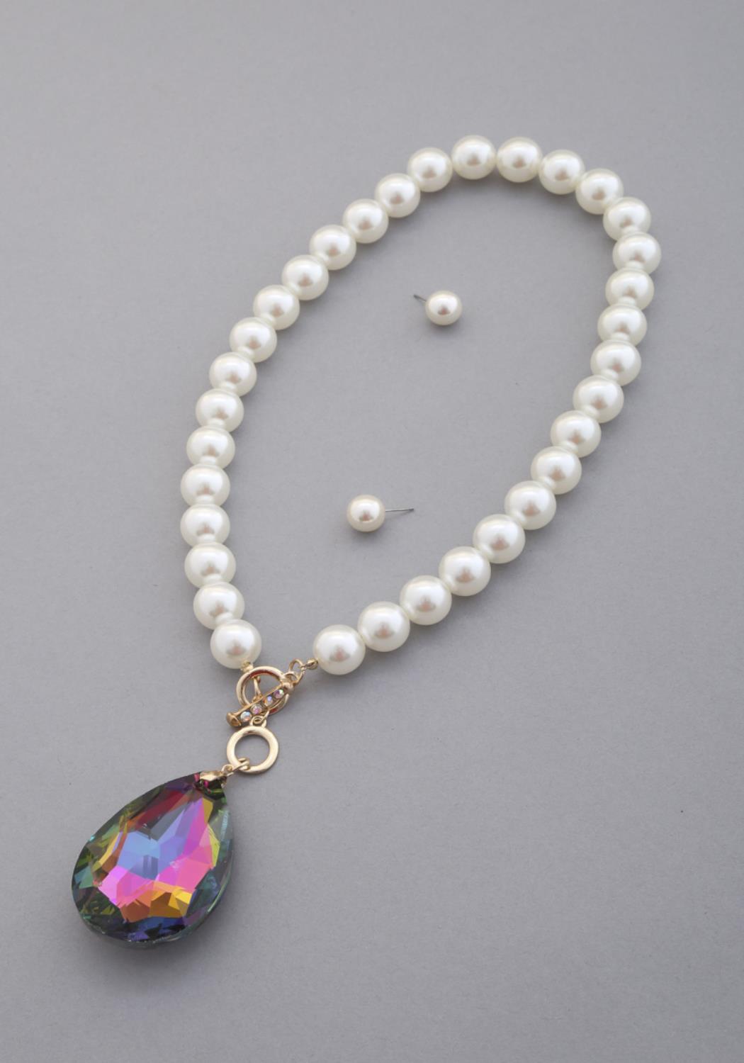 Crystal Teardrop Pendant Beaded Necklace - Wholesale Apparel Center