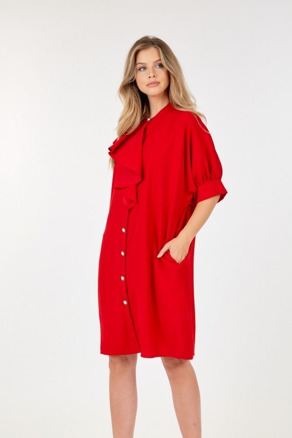Puff Sleeve Dress With Frill Detail