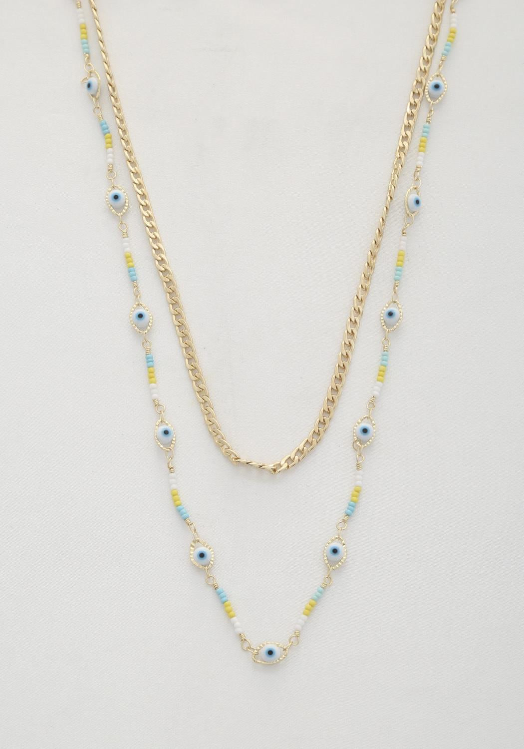 Eye Bead Curb Link Layered Necklace - Wholesale Apparel Center