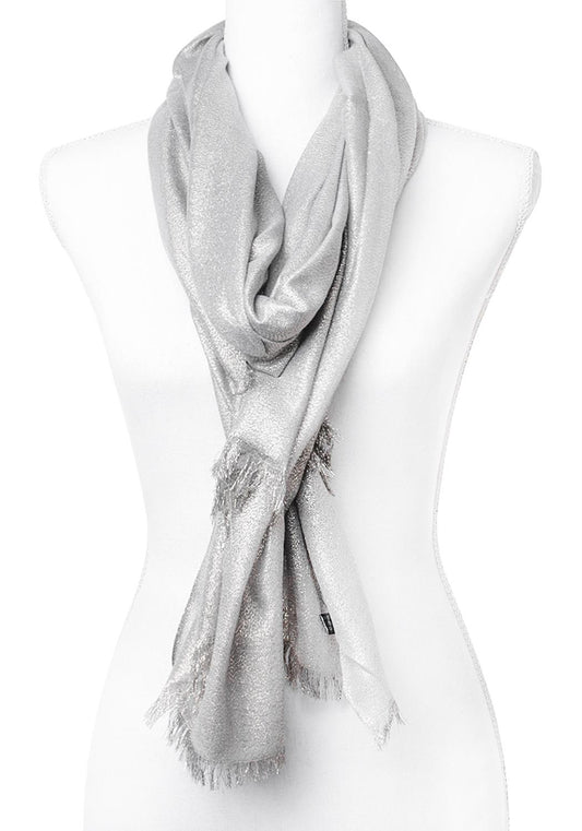 Smooth Glitter Texture Fringe Grey Scarf - Wholesale Apparel Center