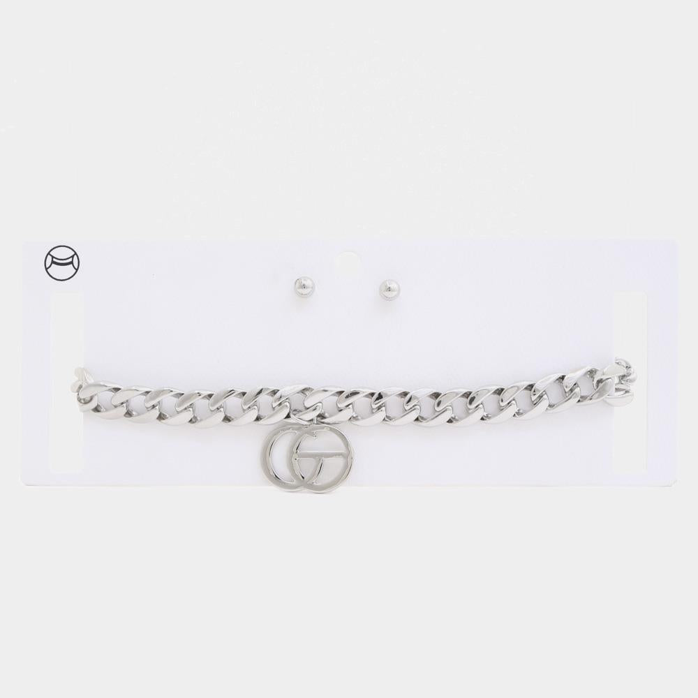 Double Circle Charm Curb Link Choker Necklace - Wholesale Apparel Center